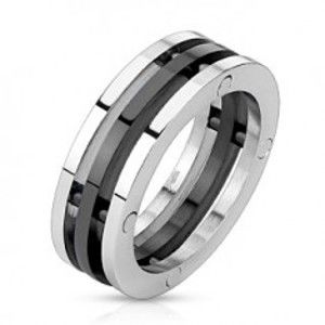 Šperky eshop - Oceľový prsteň - dvojfarebné oddelené obruče L3.08 - Veľkosť: 68 mm
