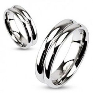Šperky eshop - Oceľový prsteň - efekt dvoch spojených obrúčok K14.1/K14.2 - Veľkosť: 54 mm