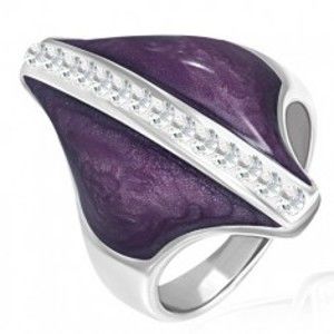 Šperky eshop - Oceľový prsteň - fialový kosoštvorec, zirkónový pás F9.11 - Veľkosť: 56 mm
