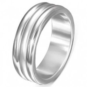 Šperky eshop - Oceľový prsteň - lesklé pásy po okrajoch, matný pás v strede L4.05 - Veľkosť: 67 mm