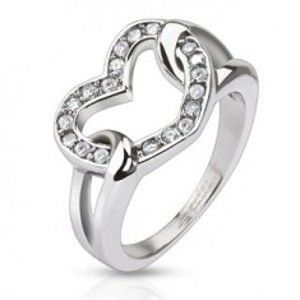 Šperky eshop - Oceľový prsteň - lesklé zirkónové srdce v slučkách L2.06 - Veľkosť: 51 mm