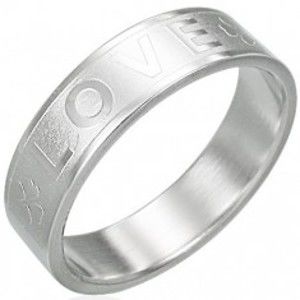 Šperky eshop - Oceľový prsteň - LOVE, štvorlístok F9.1 - Veľkosť: 56 mm