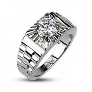 Šperky eshop - Oceľový prsteň - lúče striebornej farby, hodinkový štýl F4.7 - Veľkosť: 62 mm