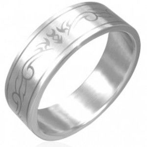 Šperky eshop - Oceľový prsteň - matný povrch, kmeňový motív F8.13 - Veľkosť: 56 mm
