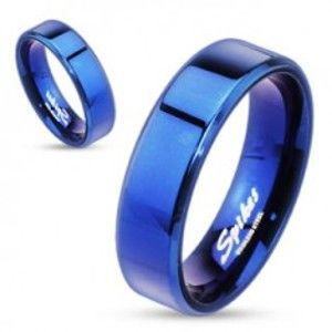Oceľový prsteň - modrá plochá obrúčka, 6 mm - Veľkosť: 59 mm
