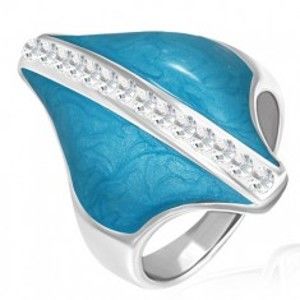 Šperky eshop - Oceľový prsteň - modrý kosoštvorec, zirkónový pás F9.3 - Veľkosť: 56 mm