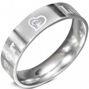 Šperky eshop - Oceľový prsteň - nápis FOREVER LOVE a zirkón, 6 mm D8.15 - Veľkosť: 60 mm