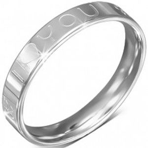 Šperky eshop - Oceľový prsteň - obrúčka, nápis I LOVE YOU, symbol ženy a muža L15.02 - Veľkosť: 49 mm