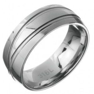 Šperky eshop - Oceľový prsteň - obrúčka s dvoma dvojitými čiarami C21.13 - Veľkosť: 67 mm