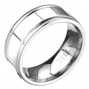 Oceľový prsteň - obrúčka s dvomi zárezmi po okrajoch, plochá - Veľkosť: 57 mm