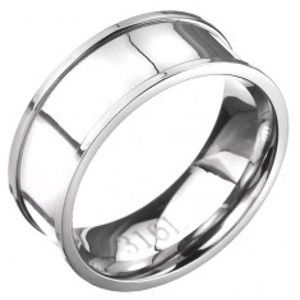 Šperky eshop - Oceľový prsteň - obrúčka striebornej farby s vyvýšeným lemom C25.2 - Veľkosť: 68 mm