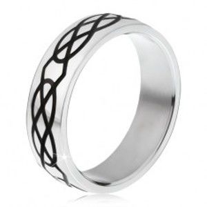 Šperky eshop - Oceľový prsteň - obrúčka striebornej farby, vzor zo sĺz a kosoštvorcov BB16.15 - Veľkosť: 69 mm