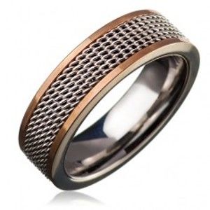 Šperky eshop - Oceľový prsteň - retiazkový stredový pás, lem zlatej farby C24.1 - Veľkosť: 52 mm