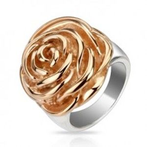 Šperky eshop - Oceľový prsteň - rozkvitnutý kvet ruže medenej farby L1.09 - Veľkosť: 54 mm