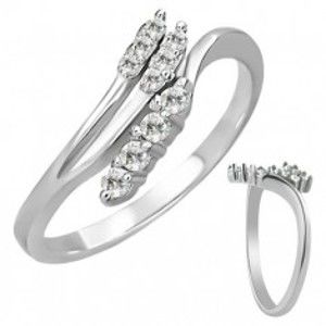 Šperky eshop - Oceľový prsteň - rozvetvenie so zirkónmi F6.8 - Veľkosť: 54 mm
