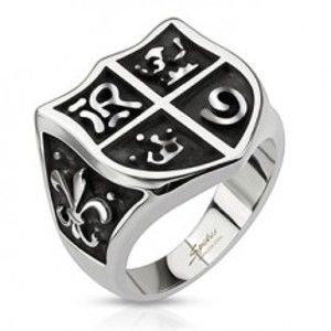 Šperky eshop - Oceľový prsteň - rytiersky erb so symbolmi L3.03 - Veľkosť: 72 mm
