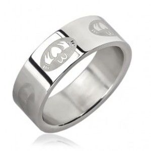 Šperky eshop - Oceľový prsteň - srdce v ovále J7.3 - Veľkosť: 54 mm