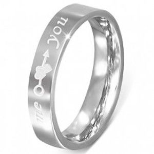 Šperky eshop - Oceľový prsteň - striebornej farby, gravírovanie "me you", srdcia a šíp J2.19 - Veľkosť: 68 mm