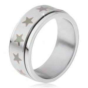 Šperky eshop - Oceľový prsteň - točiaca sa matná obruč, potlač šedých hviezd BB17.15 - Veľkosť: 62 mm