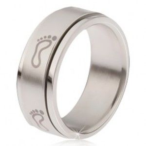 Šperky eshop - Oceľový prsteň - točiaca sa matná obruč, potlač šľapají chodidiel BB17.13 - Veľkosť: 70 mm