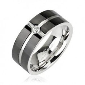 Šperky eshop - Oceľový prsteň - vzor kríž, zirkón uprostred H16.4/5/6 - Veľkosť: 61 mm