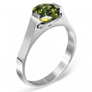 Šperky eshop - Oceľový prsteň - zelený mesačný kameň "Máj", postranné úchyty E3.5 - Veľkosť: 59 mm