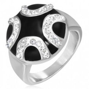 Šperky eshop - Oceľový prsteň - zirkónové polkruhy na čiernom podklade F8.5 - Veľkosť: 59 mm