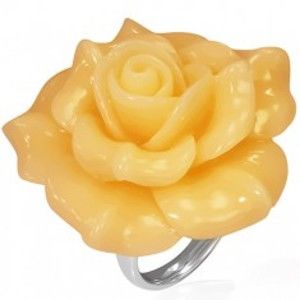 Šperky eshop - Oceľový prsteň - žltá rozkvitnutá ruža, živica BB1.20 - Veľkosť: 49 mm