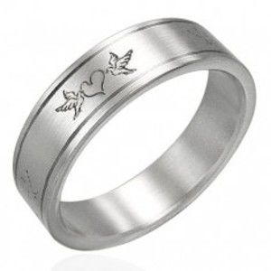 Šperky eshop - Oceľový prsteň- zamilované holuby J6.6 - Veľkosť: 54 mm