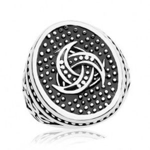 Šperky eshop - Oceľový prsteň, bodkovaný ovál s keltským motívom, ornamenty na ramenách AB36.01/02 - Veľkosť: 64 mm