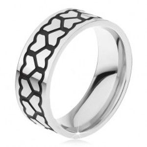Šperky eshop - Oceľový prsteň, dve hrubšie línie kontúr súmerných sŕdc BB12.10 - Veľkosť: 67 mm