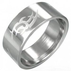 Šperky eshop - Oceľový prsteň lesklý, matný Tribal symbol D13.15 - Veľkosť: 62 mm