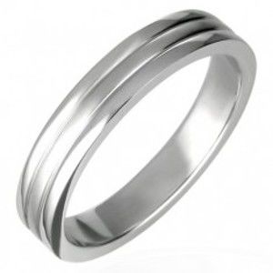 Šperky eshop - Oceľový prsteň lesklý s dvoma ryhami 6 mm D1.6 - Veľkosť: 70 mm
