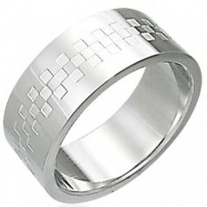 Šperky eshop - Oceľový prsteň lesklý so vzorom v tvare šachovince D3.6 - Veľkosť: 55 mm