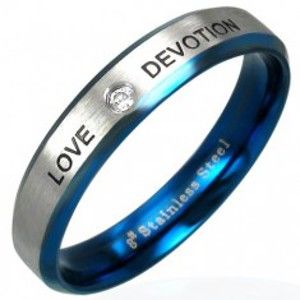Šperky eshop - Oceľový prsteň LOVE DEVOTION so zirkónom K11.10 - Veľkosť: 52 mm