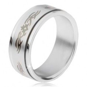 Šperky eshop - Oceľový prsteň, matná točiaca sa obruč s ornamentom BB17.16 - Veľkosť: 67 mm
