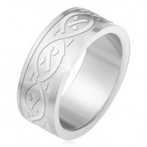 Šperky eshop - Oceľový prsteň, matný gravírovaný pás s keltským motívom BB2.19 - Veľkosť: 66 mm