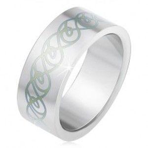 Šperky eshop - Oceľový prsteň, matný rovný povrch, ornament zo zatočených línií BB2.6 - Veľkosť: 67 mm