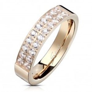 Šperky eshop - Oceľový prsteň medenej farby, línie čírych zirkónov, lesklý povrch, 5 mm M11.05 - Veľkosť: 60 mm
