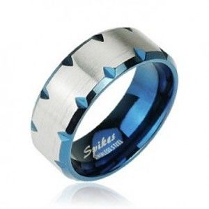 Šperky eshop - Oceľový prsteň modrý - zárezy na okraji J2.1 - Veľkosť: 56 mm