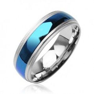 Šperky eshop - Oceľový prsteň modrý pruh v strede D10.9 - Veľkosť: 62 mm