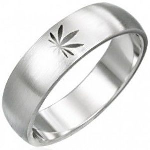 Šperky eshop - Oceľový prsteň motív marihuana D6.15 - Veľkosť: 56 mm