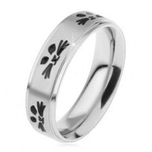 Šperky eshop - Oceľový prsteň pre deti, strieborný odtieň, tváre mačičiek čiernej farby H4.04 - Veľkosť: 52 mm