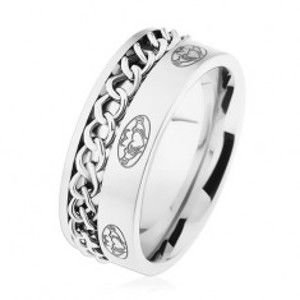 Šperky eshop - Oceľový prsteň, retiazka, strieborná farba, matný povrch, ornamenty HH10.17 - Veľkosť: 65 mm