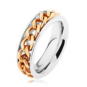 Šperky eshop - Oceľový prsteň, retiazka zlatej farby, zrkadlový lesk HH9.6 - Veľkosť: 56 mm