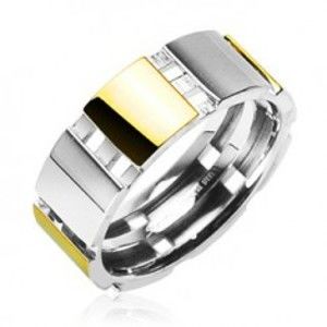 Šperky eshop - Oceľový prsteň s časťami zlatej farby D1.7 - Veľkosť: 66 mm