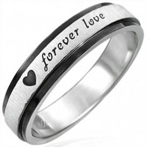 Šperky eshop - Oceľový prsteň s čiernymi krajmi, Forever Love BB4.19 - Veľkosť: 52 mm