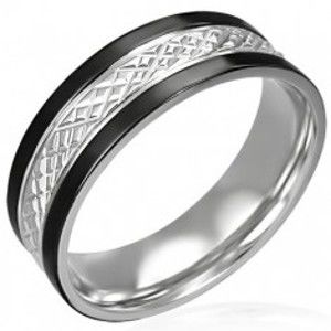 Šperky eshop - Oceľový prsteň s čiernymi pásmi po okrajoch D11.11 - Veľkosť: 62 mm