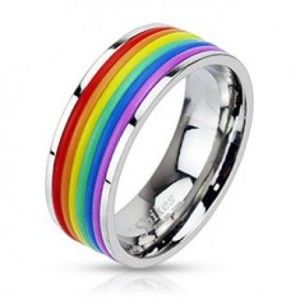 Oceľový prsteň s dúhovým gumeným stredom - Veľkosť: 60 mm