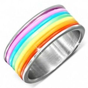 Šperky eshop - Oceľový prsteň s farebnými gumenými prúžkami BB4.8 - Veľkosť: 62 mm